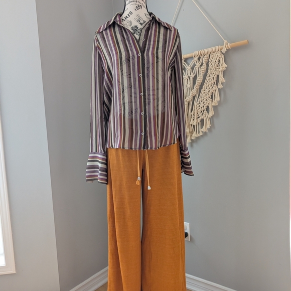 Vintage Suzy Shier Purple and Cream Striped Button Down Shirt Y2K 70s Style - Picture 3 of 3